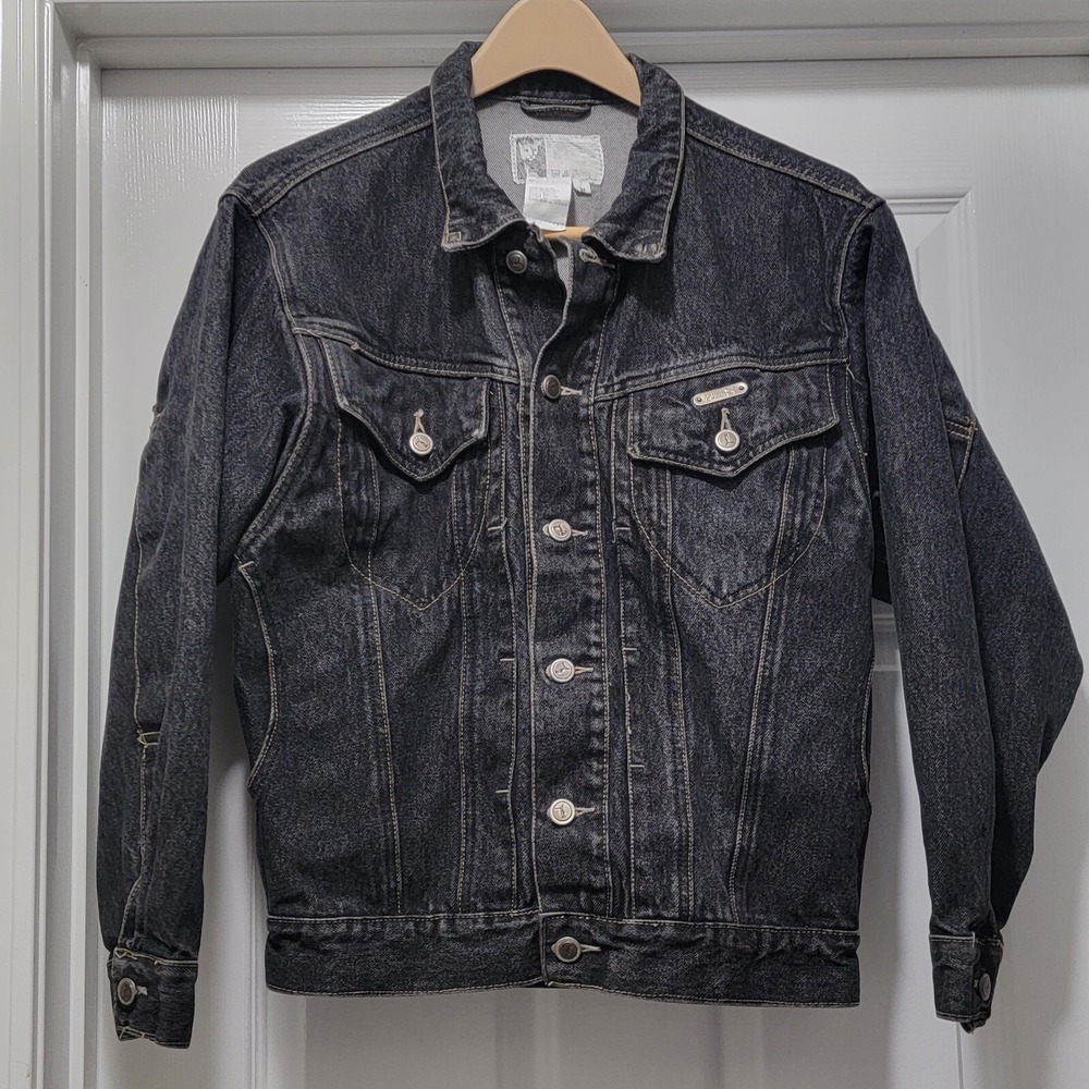 Vintage 90s Puma Black Denim Button Up Jean Jacket Men's Sz‎ M